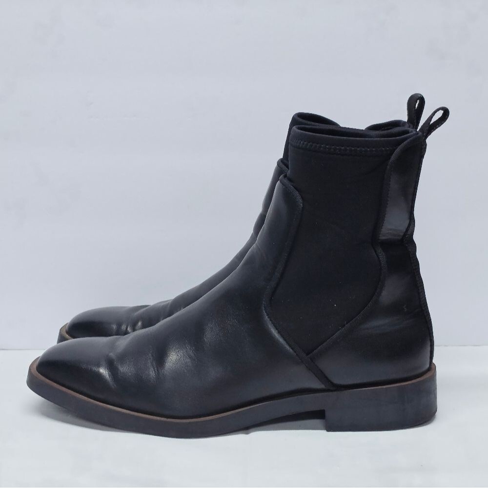 Zara Chelsea Black Genuine Leather Boots Elastic Sides Size 9.5 Casual